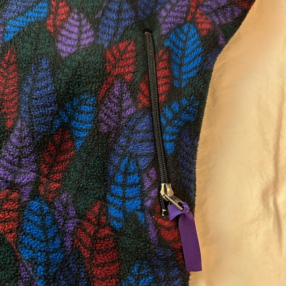 VINTAGE PATAGONIA Synchilla Half Zip Purple Leaf Print Spears Anorak Fleece 10 - Picture 9 of 16